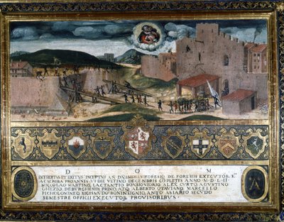 Les habitants de Sienne détruisent la forteresse construite par les Espagnols de Charles V. 1552. - Italian School