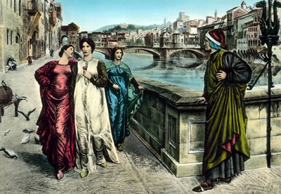 La rencontre de Dante et Béatrice - Italian School