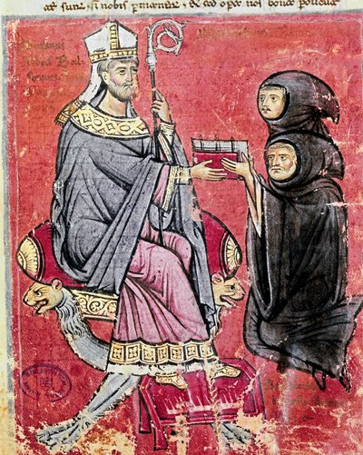 Le moine Benedetto da Bari remettant son codex De Septem Sigillis à l
