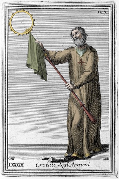 Le serpent à sonnettes des Arméniens : un instrument de musique ancêtre des castagnettes. Gravure de « Gabinetto Armonico pieno d