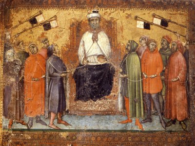 Le gouvernement restauré maintient les citoyens en bride. Panneau sur bois de 1385. Archives nationales, Sienne. - Italian School