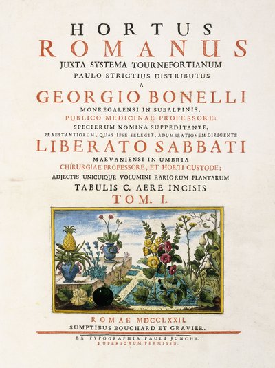 Page de titre de "Hortus Romanus", 1772-1784 - Italian School