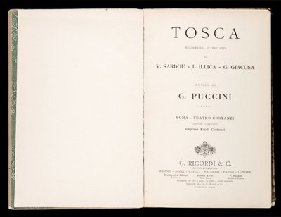 Page de titre, Libretto della Tosca par Giacomo Puccini, Édition Ricordi, Italie - Italian School