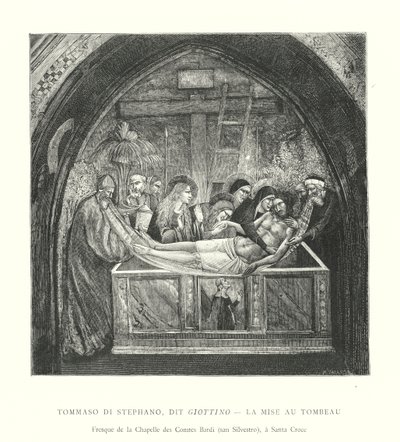 Tommaso di Stephano, dit Giottino, La Mise au Tombeau, Fresque de la Chapelle des Comtes Bardi, san Silvestro, à Santa Croce - Italian School