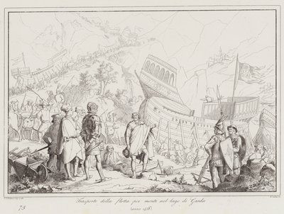 Transport de la flotte par les montagnes dans le lac de Garde - Italian School
