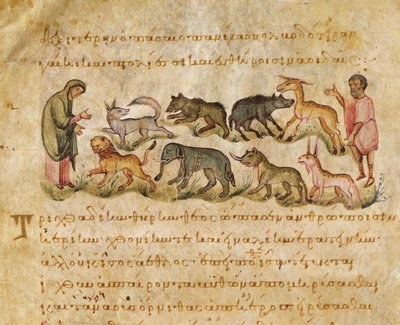 Traité sur les nombreuses espèces animales qui habitent la terre, illustration du Cynegetica par Oppian - Italian School