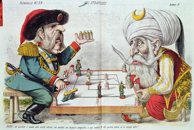 La Turquie et la Russie jouant une partie de stratégie, de Le Perroquet, 1877 - Italian School