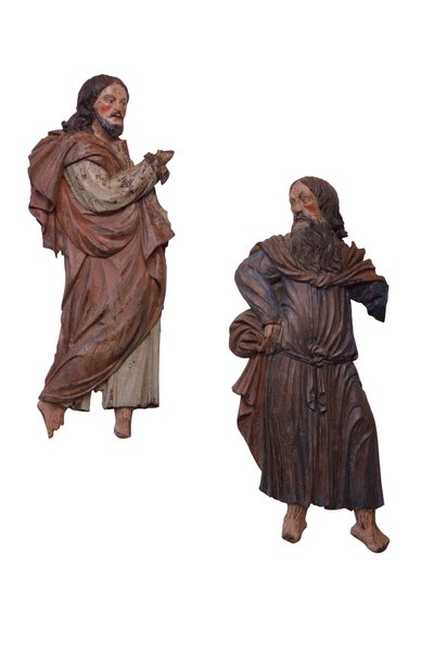 Deux reliefs polychromes en châtaignier de saints, Tyrol (châtaignier) - Italian School
