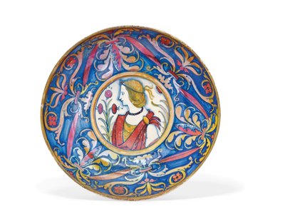 Plat à pied en majolique ombrienne or et rubis, de Deruta à Gubbio, vers 1510-20 - Italian School