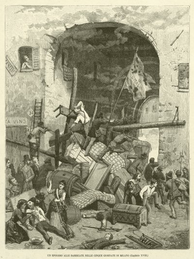 Un épisode aux barricades des Cinq Journées de Milan (gravure) - Italian School