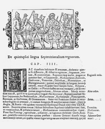 Variété de langues, illustration de Historia de Gentibus Septentrionalibus par Olaus Magnus (1490-1558), publié à Rome, 1555 - Italian School