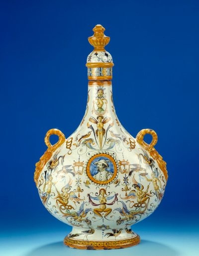 Vase en forme de gourde en majolique (maiolica) fabriqué dans les faïenceries de Fontana à Urbino en Italie - Italian School