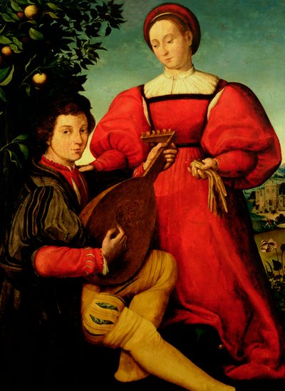 Dame vénitienne et joueur de luth - Italian School