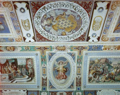 Vue de la Sala dei Fasti Farnese (Salle des Splendeurs des Farnese) conçue par Onofrio Panvinio et fresquée par Taddeo (1529-66) et Federico Zuccaro (1540-1609) 1557-83 (détail) - Italian School