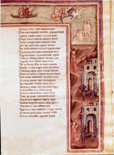 Vue des Enfers, personnages et monstres, illustration pour Hercule furieux de Sénèque - Italian School
