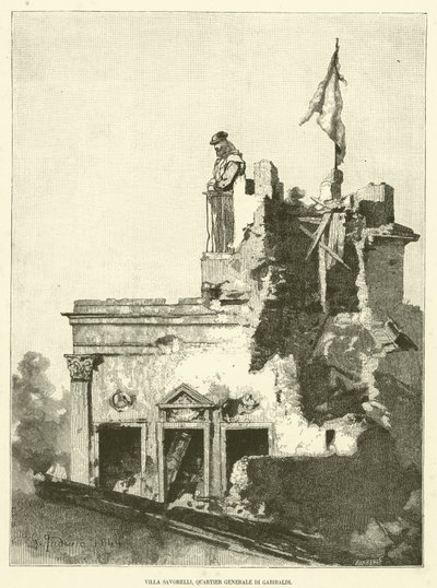 Villa Savorelli, Quartier Général de Garibaldi (gravure) - Italian School