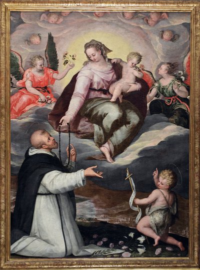 La Vierge remet le rosaire à saint Dominique - Italian School