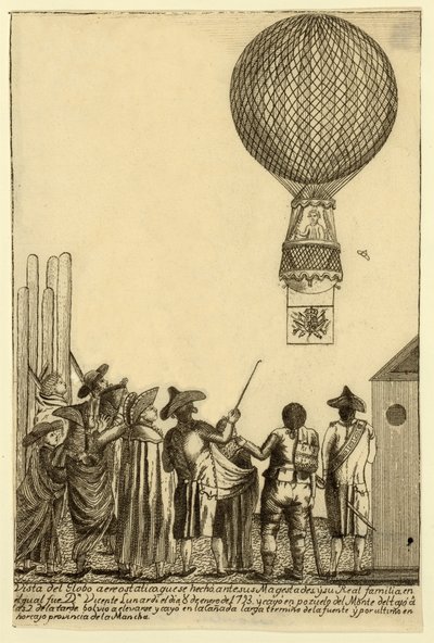 Vista del globo aerostático que se hechò ante sus magesta pub. 1793 - Italian School