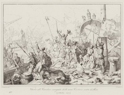 Victoire aux Curzolari remportée par les armes chrétiennes contre les Turcs - Italian School