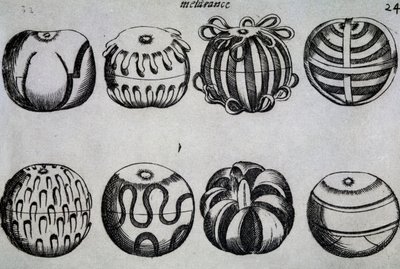 Façons de couper les fruits, illustration de Li tre trattati di messer Mattia Giegher bavaro di Mosburc, Trinciante dell