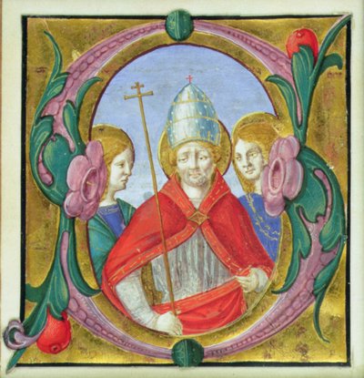 Initiale historiée S représentant Saint Grégoire et deux saints - Italian School Italian School