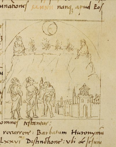 Ms.LAT.446 fol.2v Les sages étudient le mouvement des étoiles pour déterminer la date exacte de la Pâque, de Ortopascha par le Pèlerin Priscian - Italian School Italian School