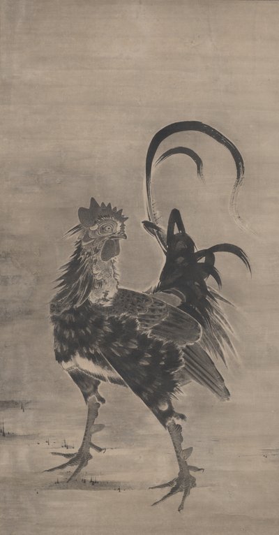 Coqs, poule et poussins, à gauche d