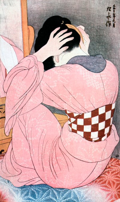 Une fille se coiffant, ou, Femme avec une sous-ceinture - Ito Shinsui