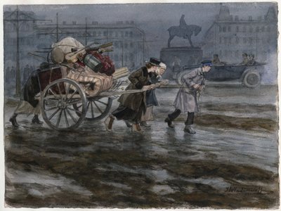 Famille déménageant ses affaires dans une charrette à bras - Ivan Alexeyevich Vladimirov