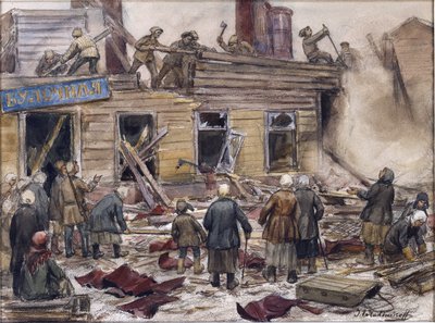 Ouvriers démolissant des maisons en bois pour le combustible - Ivan Alexeyevich Vladimirov