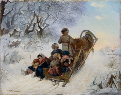 Enfants sur un traîneau tiré par des chevaux, 1870 - Ivan Andreyevich Pelevin