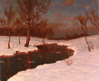 Coucher de soleil sur une rivière enneigée - Ivan Fedorovich Choultse