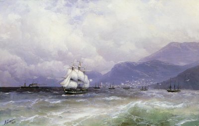 Paysage côtier avec des navires au large de Trébizonde, 1888 - Ivan Konstantinovich Aivazovsky