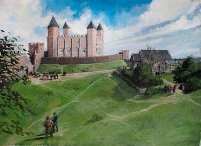 Vue reconstituée de la Tour de Londres vers 1100 - Ivan Lapper