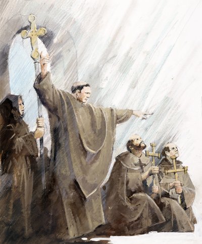 Culte dans la chapelle", château de Tintagel, Cornouailles (aquarelle sur papier) - Ivan Lapper