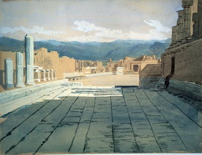 Pompei (Italie). Vues du forum des ruines romaines dans la baie de Naples, devant le mont Vésuve. Œuvre de Ivan Nikolayevich Kramskoi (1837-1887), aquarelle sur papier - Ivan Nikolaevich Kramskoy