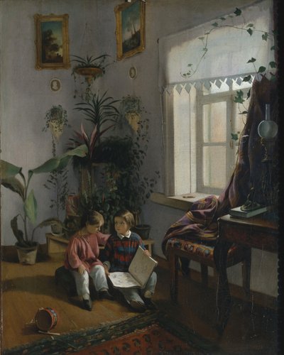 Dans la chambre. Jeunes garçons regardant un livre, 1854 - Ivan Phomich Khrutsky