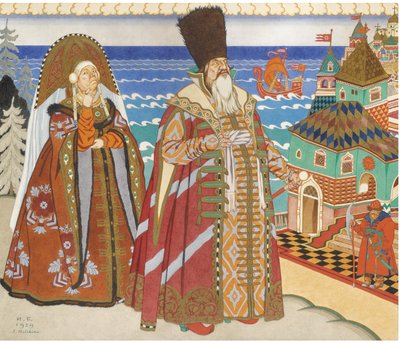 Illustration pour le conte de fées du Tsar Saltan par A. Pouchkine - Ivan Yakovlevich Bilibin