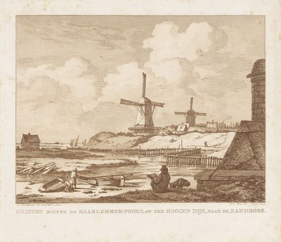 Vue hors de la Haarlemmerpoort à Amsterdam avec un dessinateur assis - Izaak Jansz. de Wit