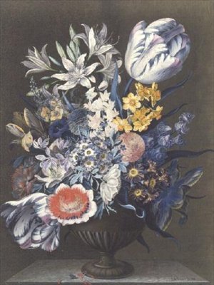 Urne avec des fleurs sur une table en marbre - J.A. Simson