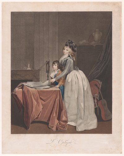 Portrait de Louise Sébastienne Danton avec son beau-fils derrière un miroir optique - J.F. Cazenave