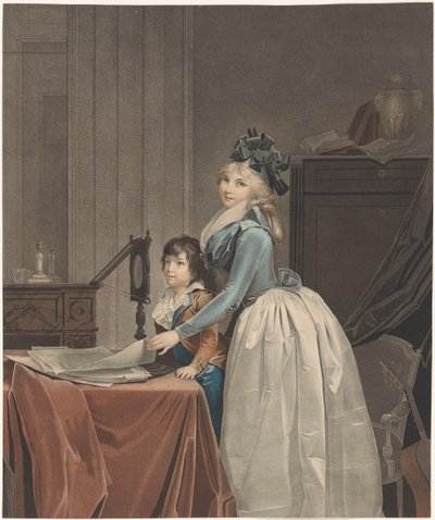 Portrait de Louise Sébastienne Gély avec son beau-fils derrière un miroir optique - J.F. Cazenave
