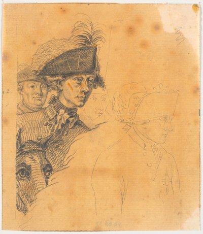 Travail préparatoire pour la gravure : Frédéric le Grand rentre chez lui après une revue à Potsdam - J.F. Clemens