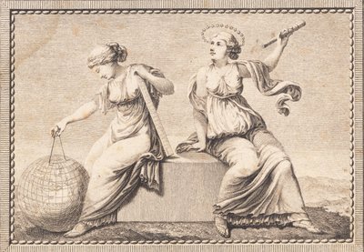 Urania et Gaïa assises sur un bloc de pierre carré - J.F. Clemens