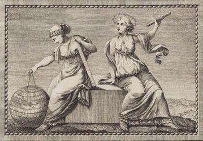 Urania et Gaïa assises sur un bloc de pierre carré - J.F. Clemens