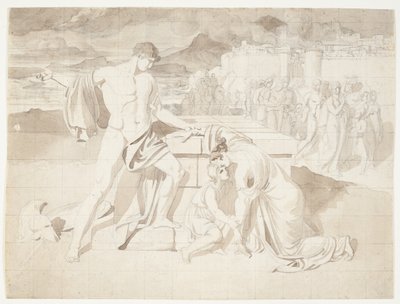 Andromaque et son fils Astyanax avec Pyrrhus au sarcophage d