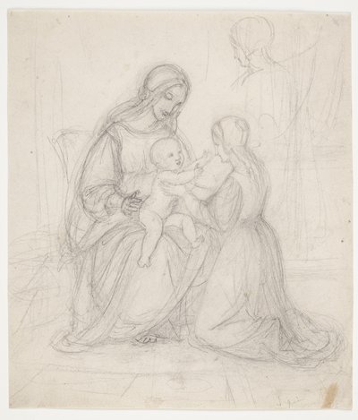 Madone assise avec enfant et femme agenouillée - J.L. Lund