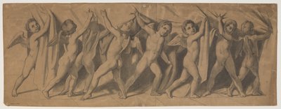 Esquisse pour le rideau du Théâtre Royal ; putti tirant le rideau de côté - J.L. Lund