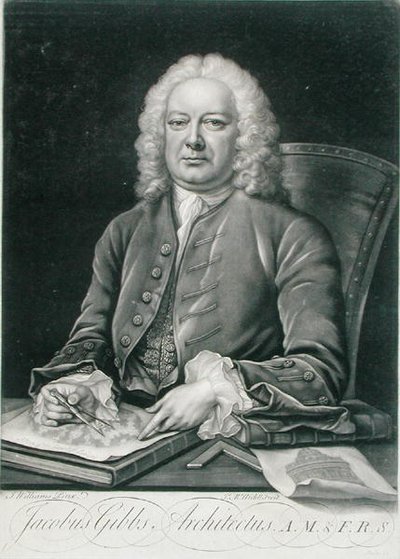 Portrait de James Gibbs (1682-1754) gravé par James McArdell (c.1729-65) - J. (after) Williams