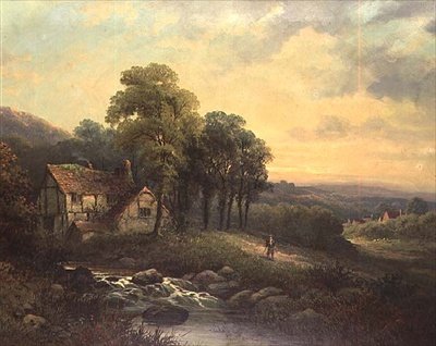 Cottage au coucher du soleil - J. Boel
